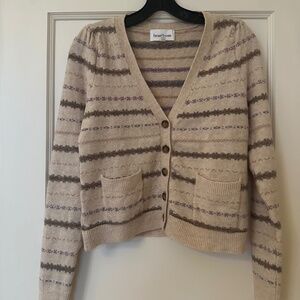 Heartloom cardigan - tan, blue, lavender - size M